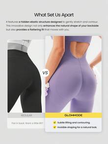 GLOWMODE 26" FeatherFit™ Glow Hard Buttery-Soft Stretchy Sweat-Wicking Booty-Lifting Butt Scrunch Removable Cups Bodysuit Romper Yoga Pilates - Lilac Dream - View 2
