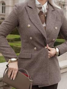 商务风格翻领长袖格子双排扣西装夹克 - 彩色 - 查看 3
