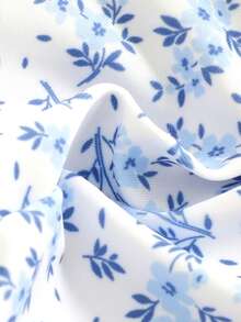 Swim Mod 1件装女士可爱碎花前扭结抹胸泳衣上装，夏季 - 藍白色 - 查看 4