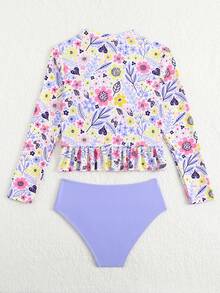 SHEIN Tween Girls' Cute Printed Bikini Set, Camisole Top & Bottoms, Random Print - Purple - View 2