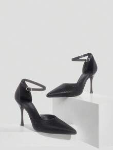 CUCCOO SZL 女士时尚尖头水钻踝带镂空性感高跟派对鞋 - 黑色 - 查看 1