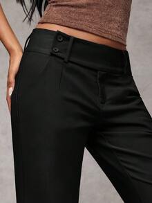 SHEIN PETITE CURVE 大码纯色休闲裤，带口袋，百搭实用，适合日常穿着、春季、外出、休闲场合，黑色，通勤、日常生活、办公室穿着皆宜。 - 黑色 - 查看 6