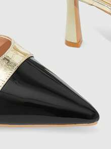 CUCCOO SZL Women's Contrast Color Pointed Toe Buckle Design Elegant High Heels - Gold - View 9