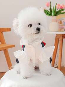 PETSIN 1件猫狗通用衣服，带立体花朵装饰连衣裙，春季休闲宠物服装 - 藍色 - 查看 7