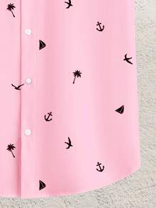 Manfinity RSRT Áo sơ mi nam cỡ lớn in hình mỏ neo, cài cúc phía trước, tay ngắn, kiểu dáng thường ngày. - Hồng - Xem 6