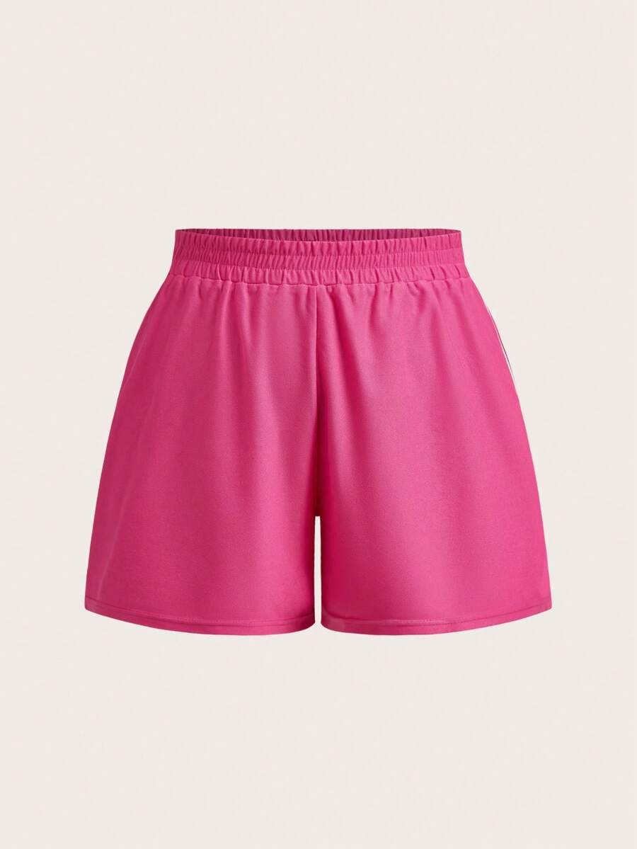 Comfortcana Quần short hè kẻ sọc hồng bên hông dành cho người có thân hình mũm mĩm. - Màu Hồng Tươi - Xem 1