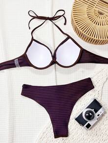 Swim SXY 带钢圈的聚拢型比基尼泳衣，适合海滩和度假 - 紫色 - 查看 2