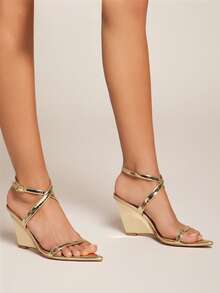 SHUZIA Women's Comfort Minimalist Ankle Strap Wedge Sandals - Gold - View 2