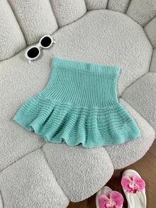 Elamini Women's Mint Green Shiny Casual Sexy Versatile Summer Elegant Party Mini Skirt - Mint Green - View 1