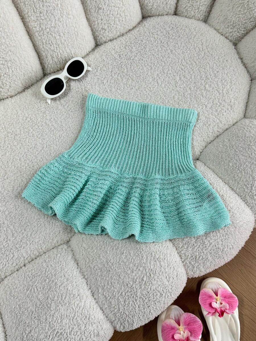 Elamini Women's Mint Green Shiny Casual Sexy Versatile Summer Elegant Party Mini Skirt - Mint Green - View 1