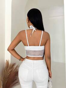 SHEIN BamGlam 2026新款Y2K街头时尚女式上衣，镂空网纱文胸，蕾丝边弹力肩带。音乐节和街头穿搭的完美之选。 - 白色 - 查看 2