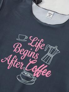 2pcs Girls Knit Printed Short Sleeve Nightgown Pajama Set, Spring/Summer - Multicolor - View 3