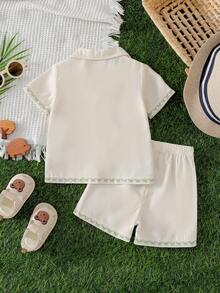 Souflis Souflis 男婴休闲卡通动物印花短袖短裤套装，适合外出、居家休闲和派对穿着 - 彩色 - 查看 5