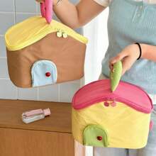 1pc Dopamine Color Block Large Capacity Cosmetic Bag, Portable Travel Handheld Zipper Storage Bag - Multicolor - View 4