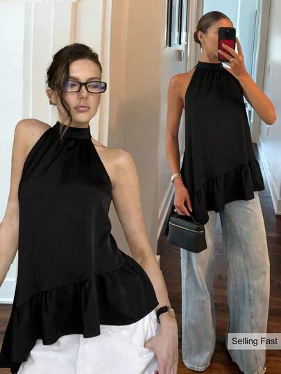 Siren Gaze Top sin mangas de unicolor y estilo minimalista, para uso diario de mujer