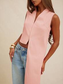 NYA SZN Top sin mangas con detalle de drapeado, fluido, modesto, de negocios, casual, básico, plisado, de iglesia, lindo, básico, elegante de otoño e invierno, adecuado para atuendos de oficina para mujeres - Rosado Sandía - Ver 6