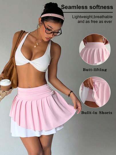 CourtClass 纯色百褶休闲学院风透气夏季运动裙