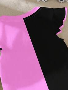 SHEIN Young Girl Casual Fashionable Cute Cap Sleeve Round Neck Top, Suitable For Spring/Summer - Multicolor - View 4