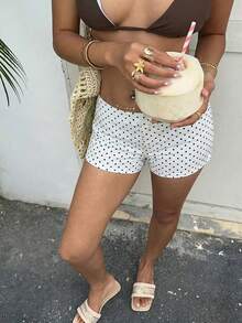 Aloruh 女士黑白波点超低腰短裤，适合度假、通勤、办公、户外活动 - 黑與白 - 查看 3