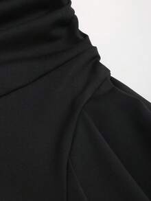 Sweetra New Fashion Metal Buckle Crossed Bowknot Waist Ruched Dress, Elegant Office Lady Party Evening Gown, Palace Style, Black - Black - View 4