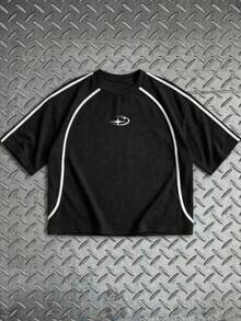 AXEPEAK 男士休闲撞色条纹短袖T恤 - 黑色 - 查看 7