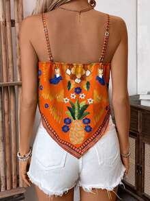 Selianne Camiseta sin tirantes casual y holgada con estampado floral y de plantas para mujer - Multicolor - Ver 2