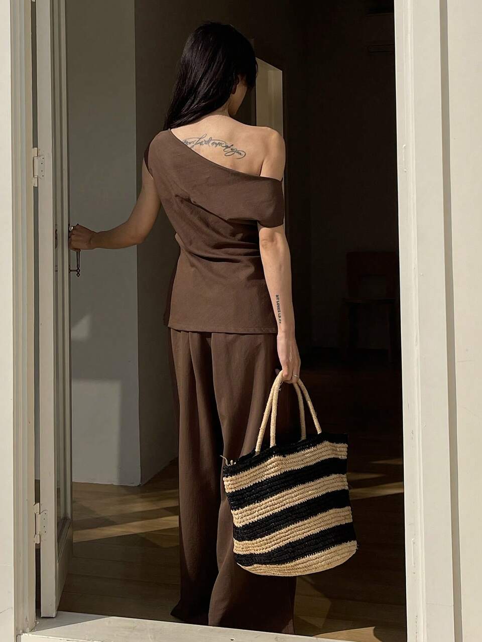 Women's Casual Solid Color Asymmetrical Shoulder Camisole And Wide Leg Pants 2 Pieces Set, Summer Lounge Sets For Women