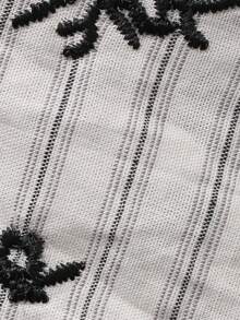 DAZY Women's V-Neck Sleeveless Open Front Lace Patchwork Striped Vest And Long Striped Skirt Two Pieces Vacation Set - Black and White - View 7