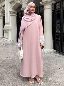 DAZY Women's Elegant Lace Patchwork Dress With Veil, 2 Pieces Set, Spring/Summer - Pink - View 4