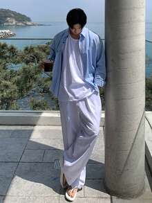 DAZY Men's Solid Blue Long Sleeve Casual Shirt, Spring - Blue - View 5