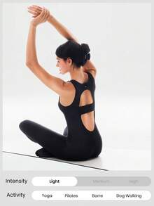 GLOWMODE 26" FeatherFit™ Glow Hard Buttery-Soft Stretchy Sweat-Wicking Booty-Lifting Butt Scrunch Removable Cups Bodysuit Romper Low Impact Yoga Studio Daily Wear - Black - View 8