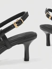 CUCCOO SZL Women's Square Toe Leopard Print Mesh Stiletto Heel Party Pumps With Ankle Strap - Black - View 5