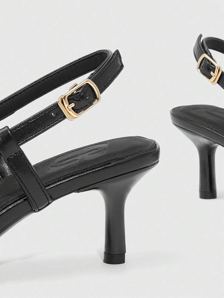 CUCCOO SZL 女士方头豹纹网纱细高跟派对高跟鞋，带踝带 - 黑色 - 查看 5