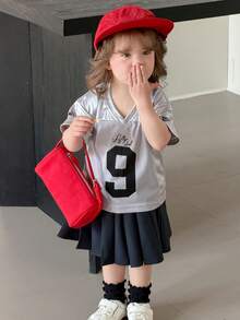 DAZY Baby Girls Printed V-Neck Short Sleeve Top - Grey - View 8