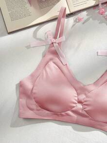 PetitDoll 女士纯色蝴蝶结装饰时尚文胸 - 粉色 - 查看 6