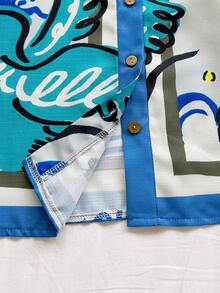 Soleia 女士彩色涂鸦印花翻领衬衫，适合海滩、邮轮、城市、度假、约会、下午茶、音乐节、波西米亚风、海滩度假村、海岛度假村、海滩假期、音乐节等场合，四季皆宜，日常通勤也适用。 - 彩色 - 查看 7