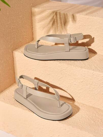 HighSole 女士可调节搭扣露趾厚底凉鞋，卡其色，柔软舒适，防滑，适合都市简约风格、通勤、购物、海滩、音乐节等场合，是百搭的夏季服装。