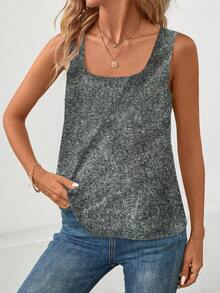 EMERY ROSE Áo tank top mùa hè đa năng, không tay, cổ vuông, dáng rộng - Màu xám đen - Xem 4