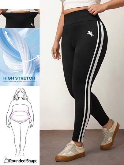 Enliva Leggings slim fit de talla grande con parches de unicolor, para uso casual diario, con detalles de estampado de carreras de caballos.
