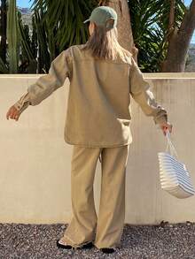 DAZY Women's Casual Denim Jacket And Pants Set, Autumn/Winter - Khaki - View 2