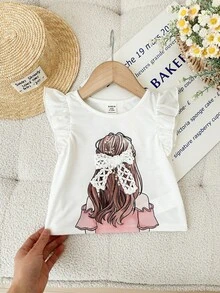 SHEIN Baby Girl Casual Versatile Graphic Cap Sleeve Top - White - View 1