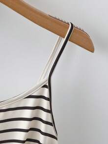 GlowEve Women's Summer Casual Vacation Commute Contrast Stripe Print Drawstring Ruffle Hem Camisole - Black and White - View 5