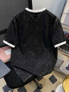 Manfinity Joysei Áo thun nam màu đen mài bạc, cỡ tiêu chuẩn, viền tay áo màu trắng. - màu đen - Xem 3