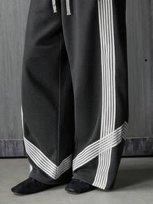 NEON BLANC Men's Hoodie And Trousers, Sporty Style, Striped Design, Loose Fit, Street Style. - Dark Grey - View 4