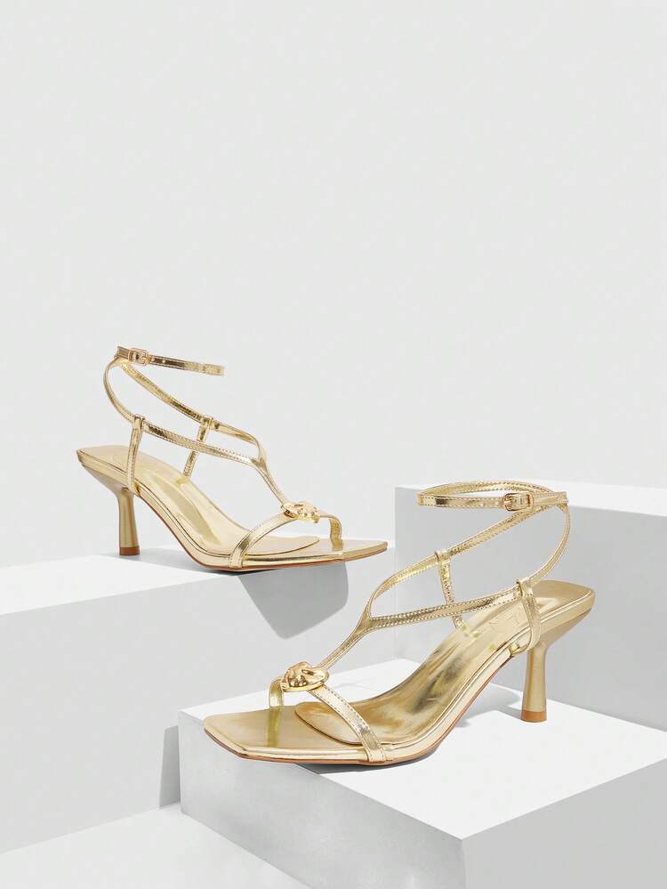 CUCCOO SZL Women's Square Toe Buckle Design Everyday Versatile Fashion High Heel Sandals Valentine's Day