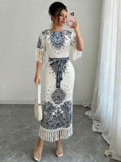 Rafferiza Vestido largo con estampado y abertura lateral para mujeres