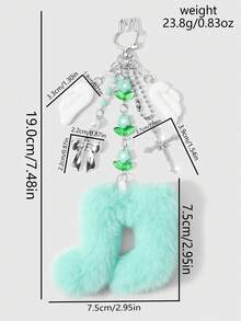ROMWE Kawaii 1款多規格新款休閒精緻時尚百搭學院風淺綠色毛絨雙面音樂符號壓克力彩色翅膀花朵仿珍珠閃亮星星十字蝴蝶結線字母Love裝飾DIY鑰匙圈配件包掛件，適合姐妹、女朋友、朋友、情侶日常佩戴，節日禮物 - 淺綠色-2 - 查看 14