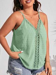SHEIN Frenchy Plus Size Casual Solid Color Hollow Out Camisole - Mint Green - View 5