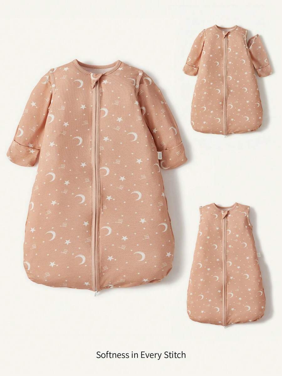 Cozy Pixies One-Piece Baby Sleeping Bag, Moon And Star Pattern, Detachable Sleeves, Comfortable And Soft, Newborn Sleeping Bag, Oeko-Tex Certified - Multicolor - View 1