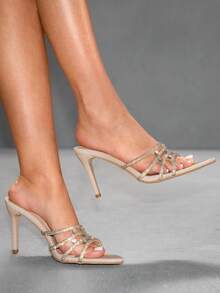 CUCCOO SZL 女士夏季新款杏色水钻高跟凉鞋 时尚华丽性感派对女士凉拖鞋 - 杏色 - 查看 3